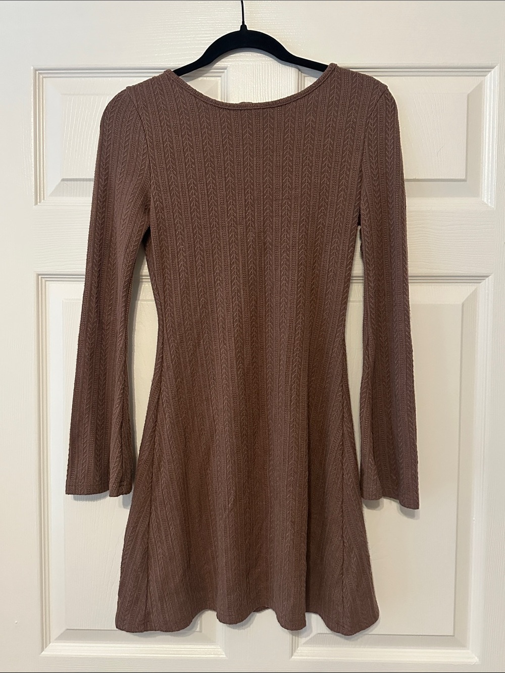 SHEIN Dusty Brown Long Sleeve Knit Swing Dress